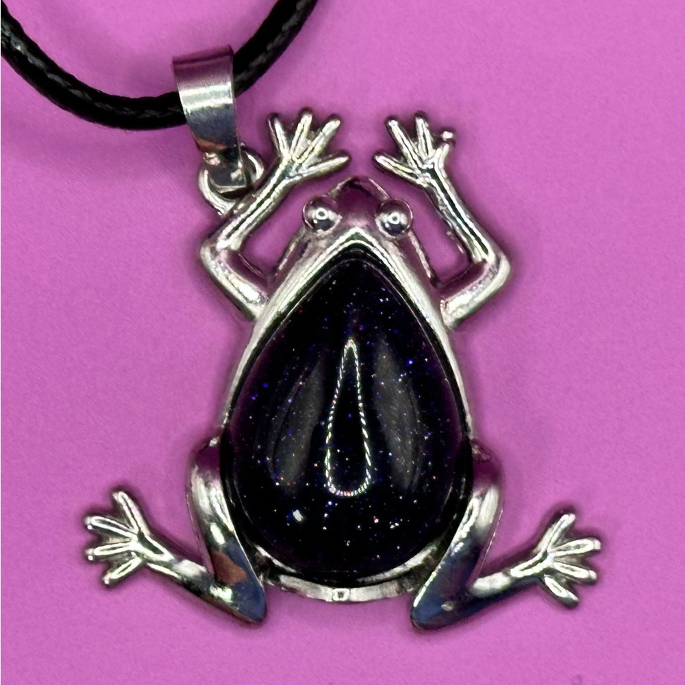 Blue Goldstone Frog on. 18” cotton cord W/extender
